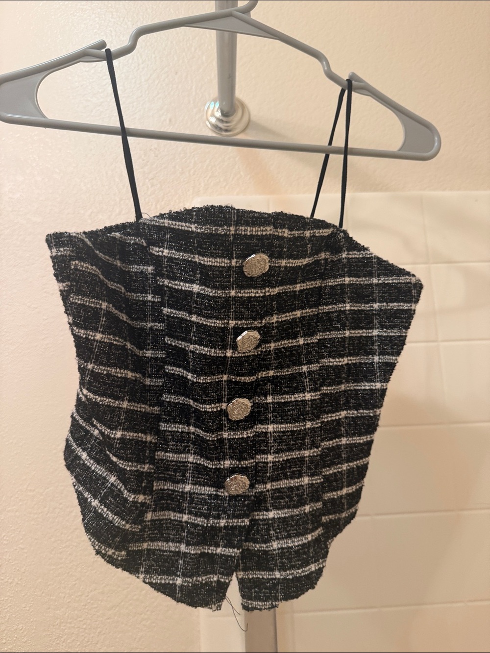 H&M Black and White Tweed Spaghetti Strap Camisole